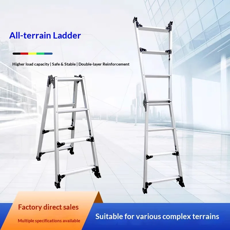 Retractable Dual-Purpose Straight Aluminum Alloy A-Frame Combination Ladder OEM Customization Plastic Portable for Terrain Use image 5