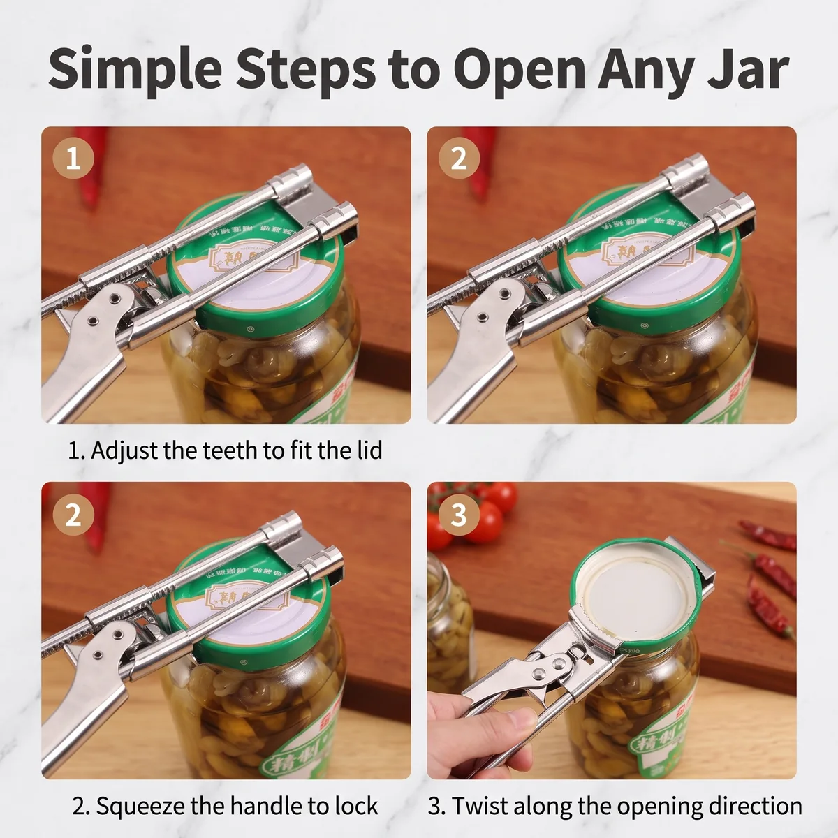 German-imported Stainless Steel Lid Opener Rotary Manual Multi-functional Adjustable Can Opener Non-slip Grip Opening Bottle image 7