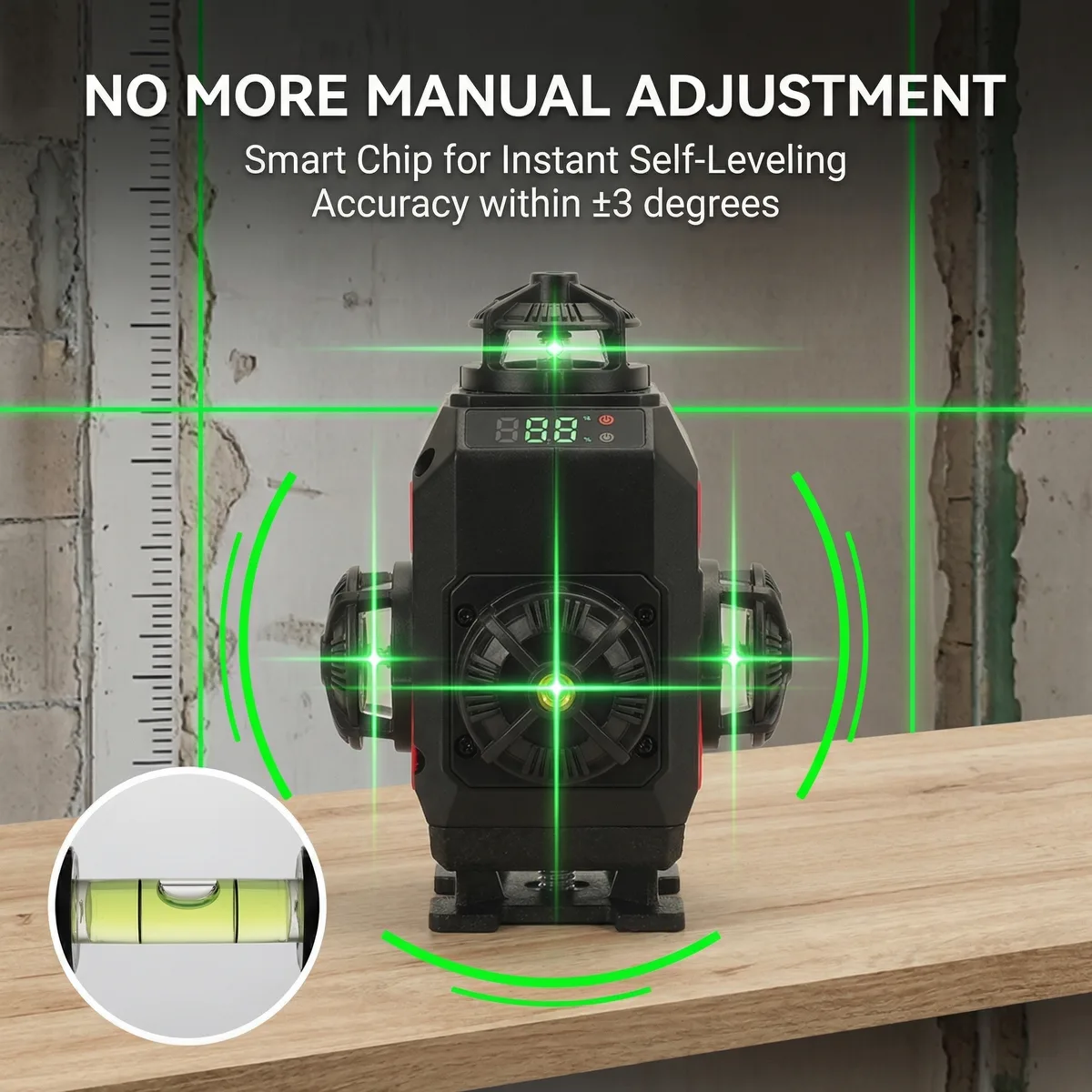 Professional Industrial DIY 3D Laser Level 16 Self-Leveling Cross Line Vertical Horizontal Green Beam 50m DC 18V 18650 Lithium image 4