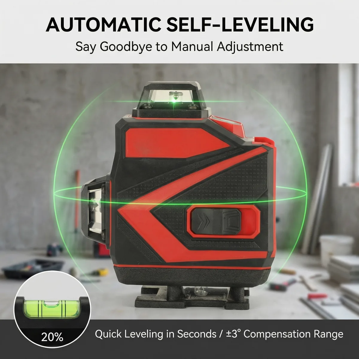 SANTWELL 16/12/8-Line Green Industrial Grade DIY Lithium Battery Laser Level Meter 360 Horizontal Vertical Cross Line Laser image 6