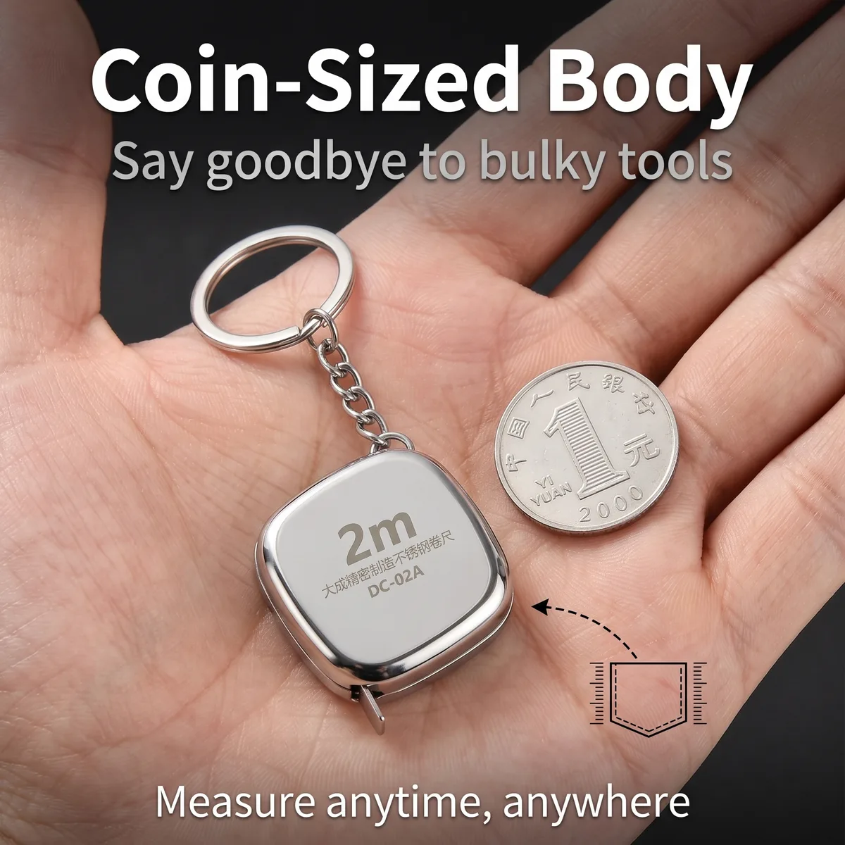 Mini Retractable Tape 2 Metric Stainless Keychain image 4
