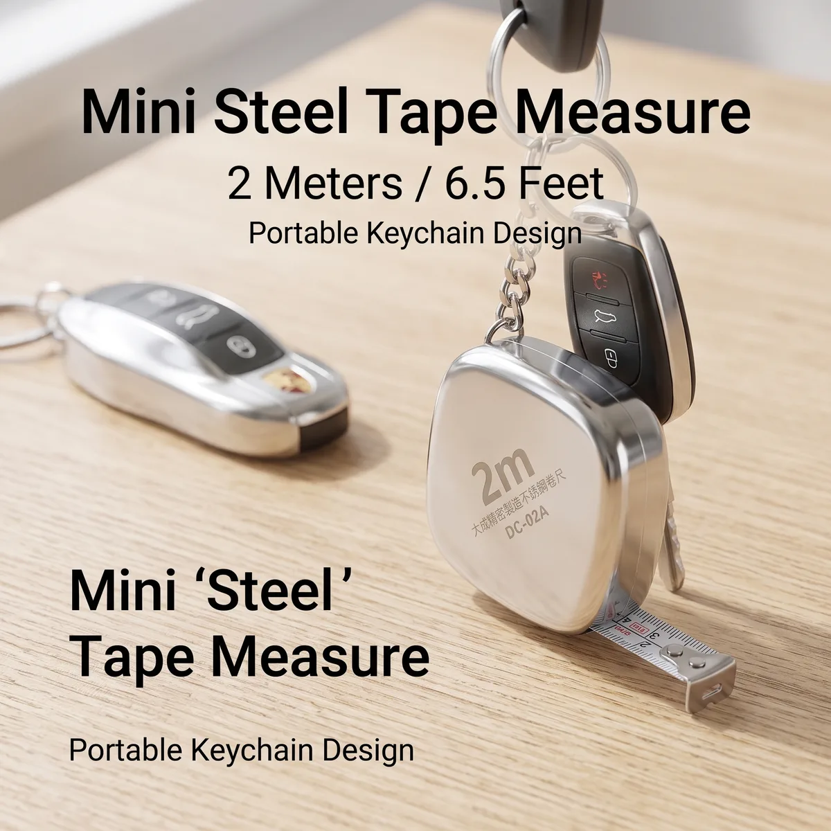 Mini Retractable Tape 2 Metric Stainless Keychain image 7