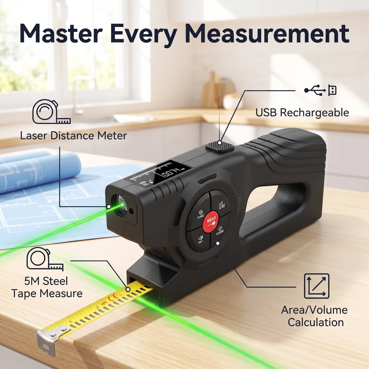 Multifunctional Digital Laser Rangefinder Tape Measure Smart Electronic Ruler3-in-1 Rechargeable Model STL-SG2092 image 3