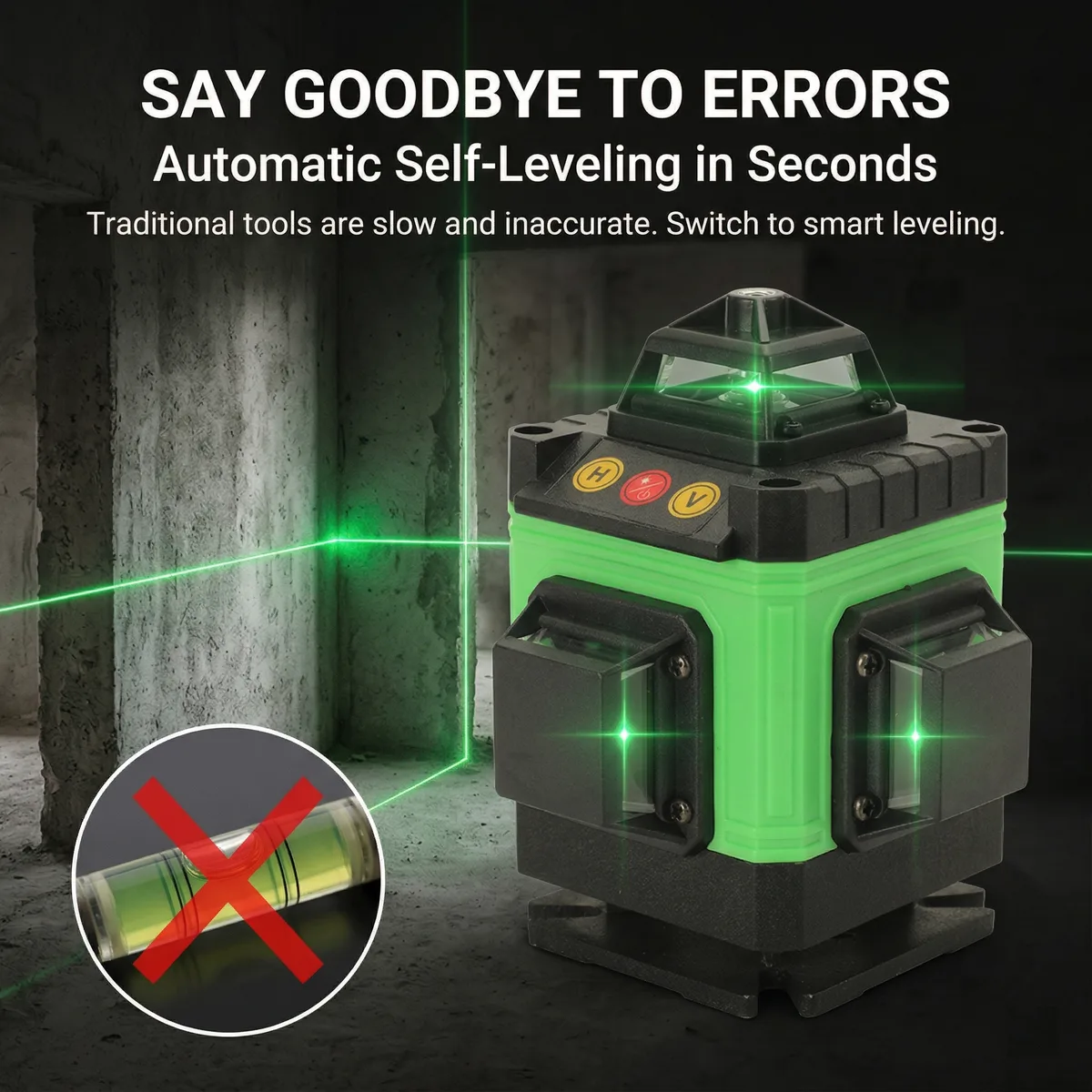 Professional 4D Laser Level 16 Line Self-Leveling Cross Line Vertical Horizontal Laser Pointer Tool Kit OEM Green image 4