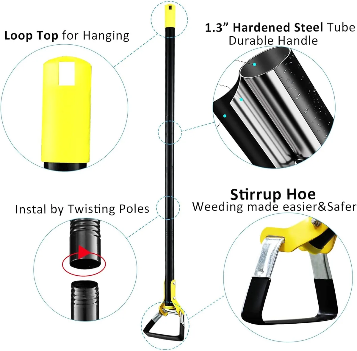 DonSail Stirrup Hoe Garden Tool-Scuffle Weeding Hoe Alloy Steel Handle Stainless Steel Blade Heavy Duty Adjustable Loop 30-61 image 4