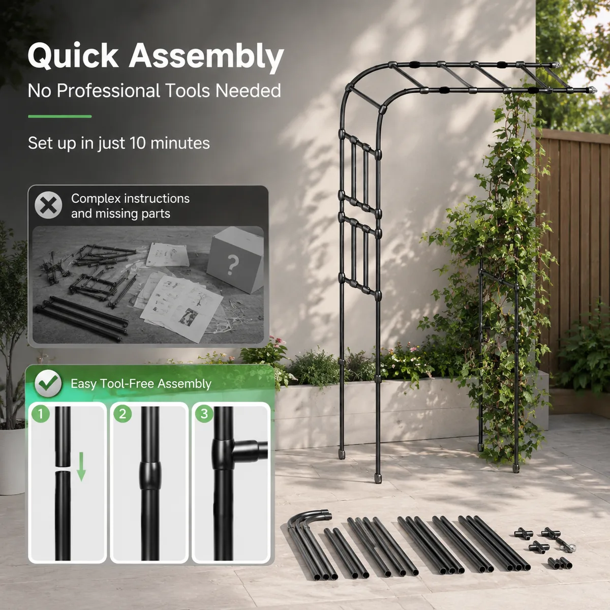 Trellis Wall-Mounted Galvanized Steel Weather-Resistant Plant Support for Roses Vines Clematis Space-Saving Outdoor Garden Arbor image 3