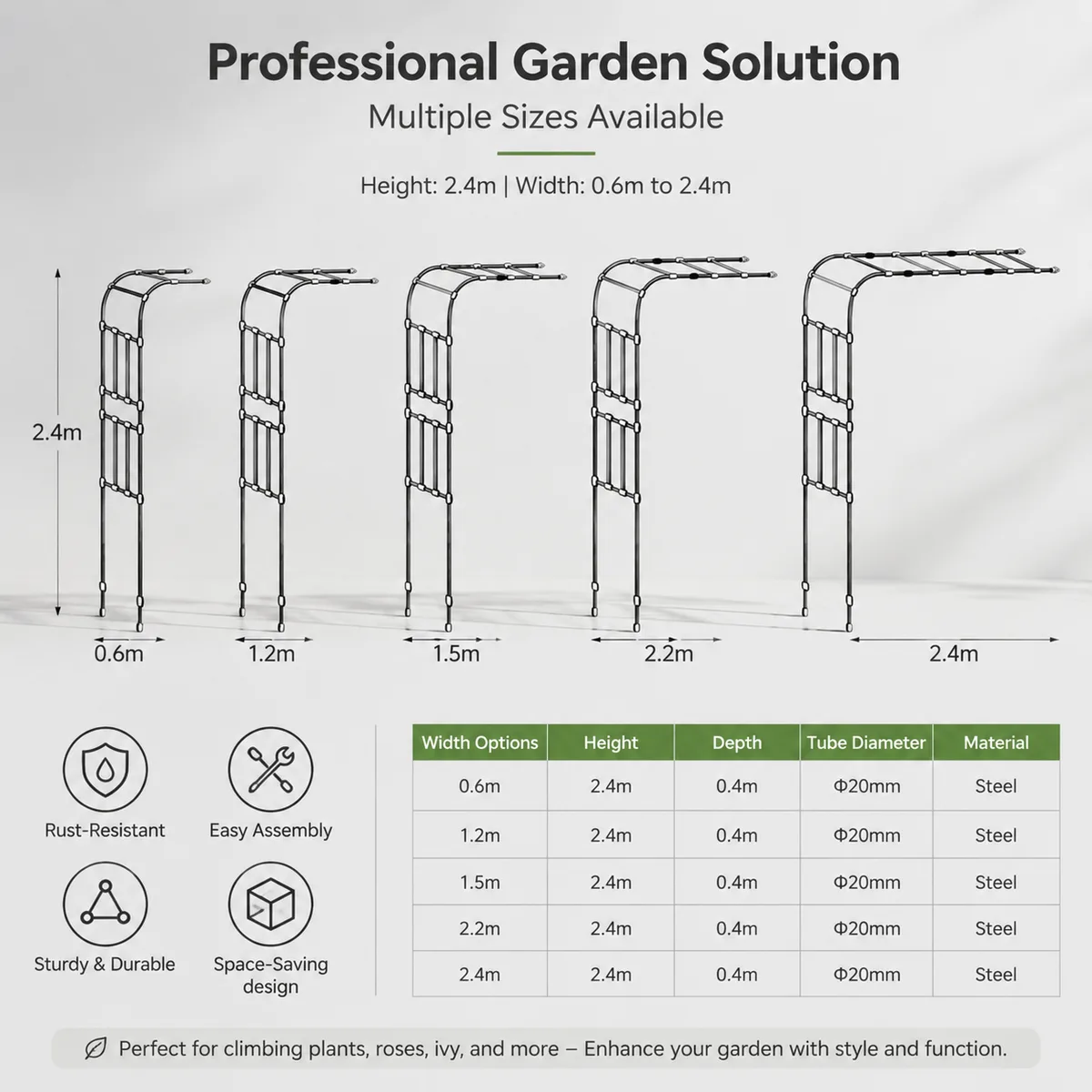 Trellis Wall-Mounted Galvanized Steel Weather-Resistant Plant Support for Roses Vines Clematis Space-Saving Outdoor Garden Arbor image 7