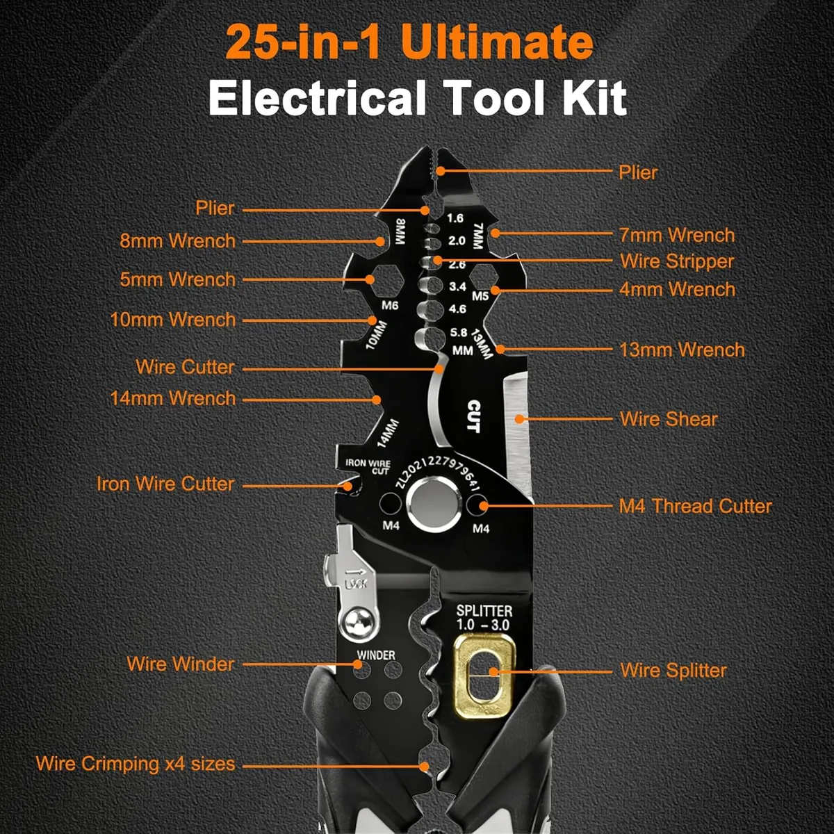 Stripper Tool Handle 25-in-1 16-3 Carbon Steel Functions image 4