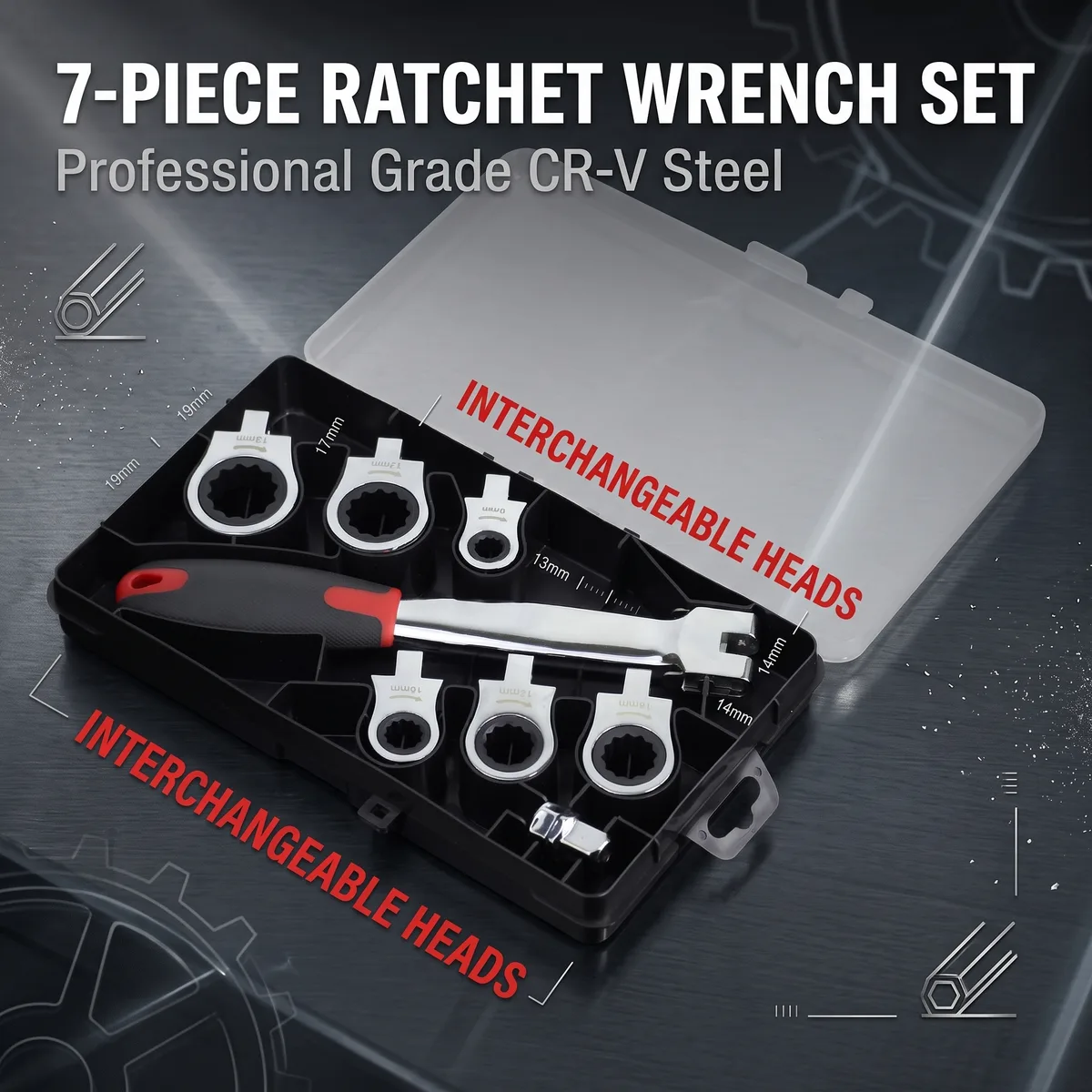 Socket Wrench Set Ratchet 12-in-1 Metric Steel image 7