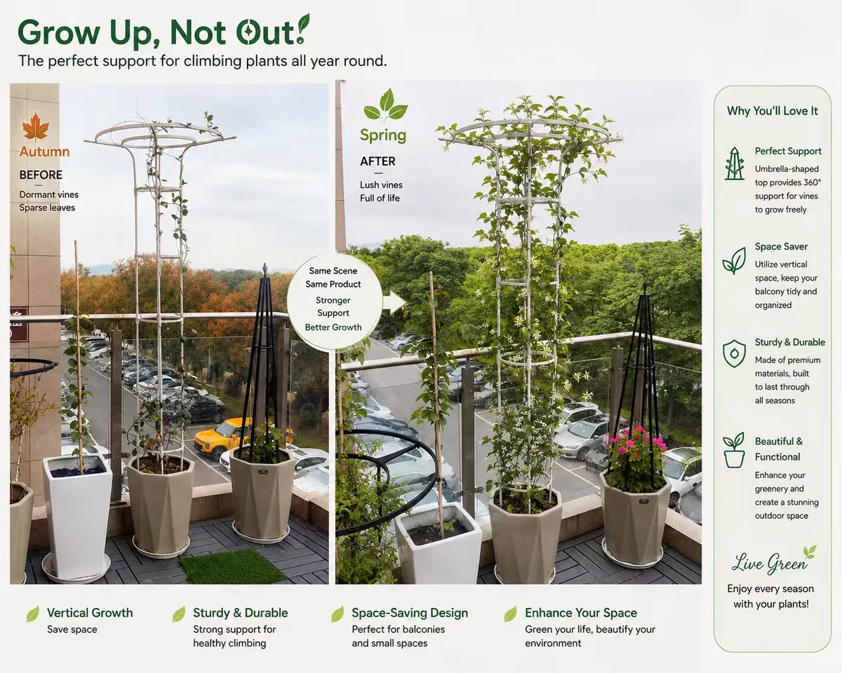 215 cm Umbrella Shape Garden Trellis Galvanized Metal Vine Support PE Coated Climbing Rack for Roses Cucumbers Pumpkins US Stock image 5