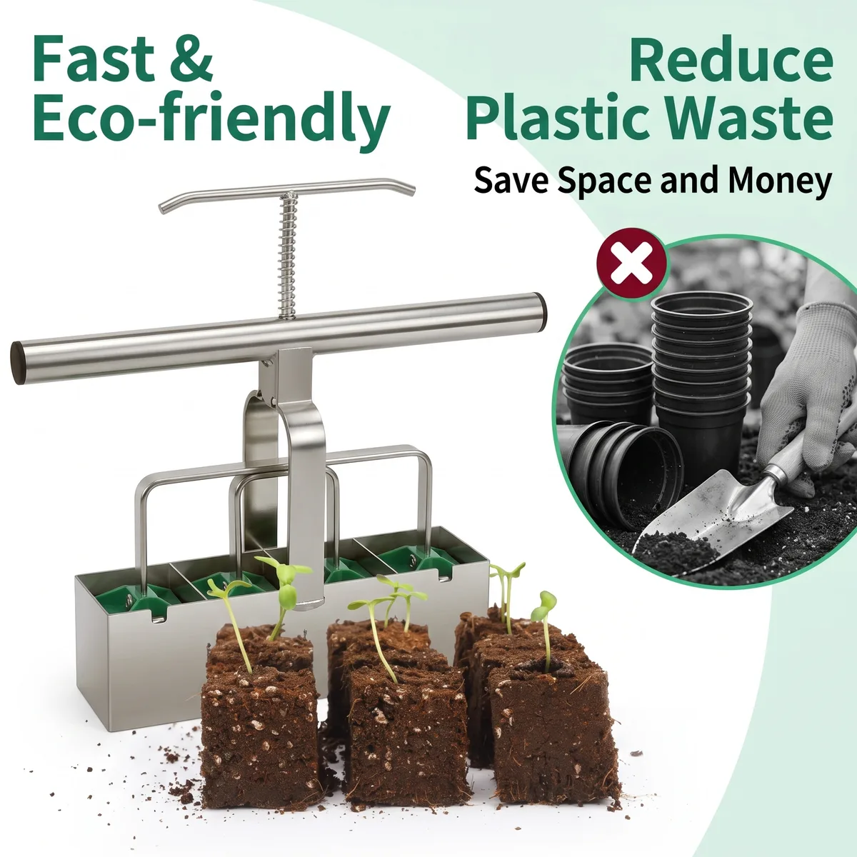 DIY OEM Extended-Handle Manual Steel Soil Block Maker Handheld Seed Starter Gardening Tool STL-SG2067 image 4