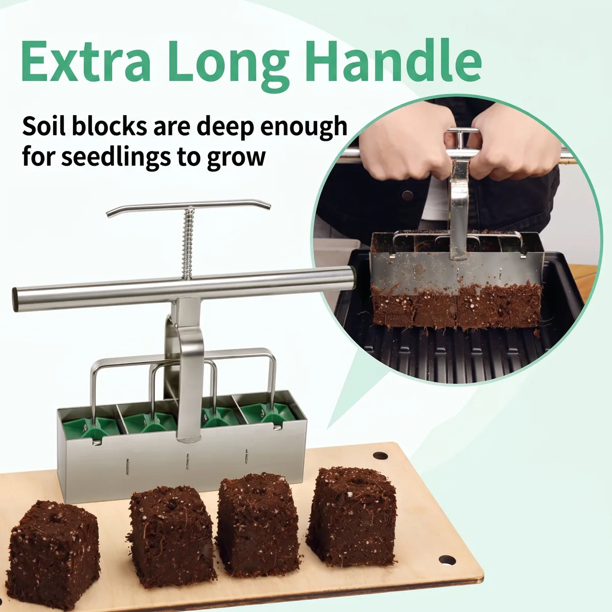 DIY OEM Extended-Handle Manual Steel Soil Block Maker Handheld Seed Starter Gardening Tool STL-SG2067 image 5