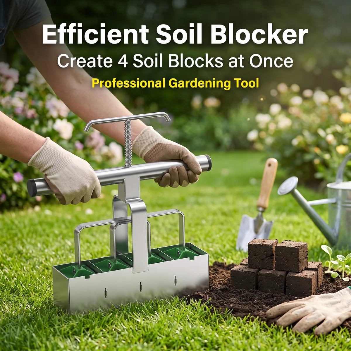 DIY OEM Extended-Handle Manual Steel Soil Block Maker Handheld Seed Starter Gardening Tool STL-SG2067 image 6