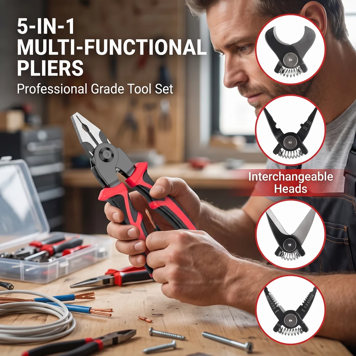 Crimping Pliers Tool Kit Set 5-in-1 Carbon Steel Interchangeable image 6