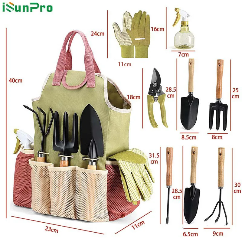 For Cross-Border Outdoor Gardening Tool Set Scissors Gift Kit Spray Bottle Gloves Trowel Hand Rake Pruning Shears-Wood Metal image 3