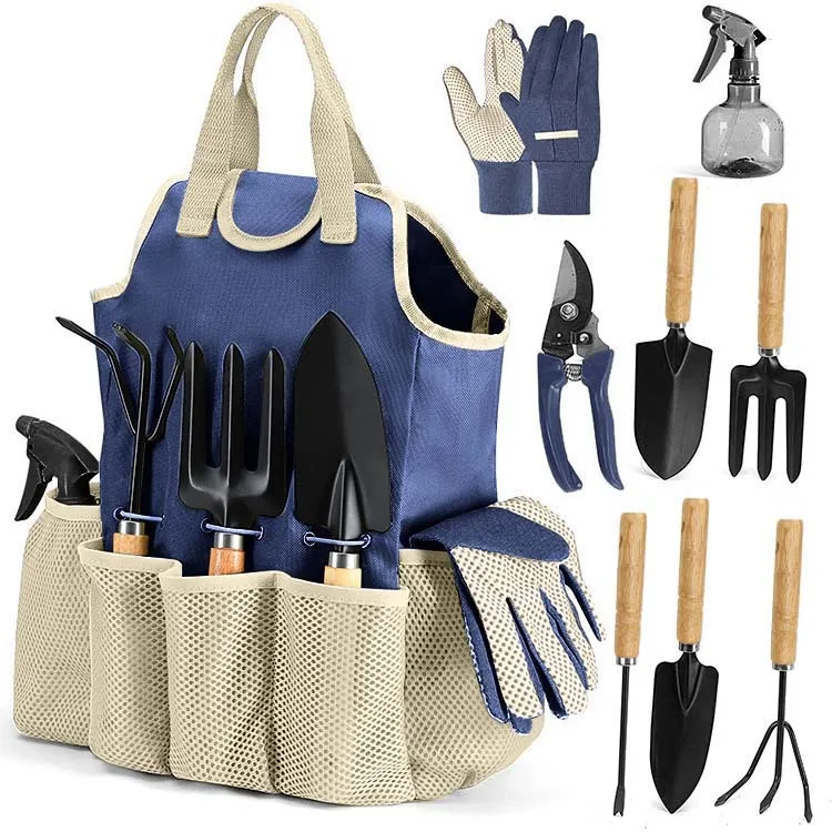 For Cross-Border Outdoor Gardening Tool Set Scissors Gift Kit Spray Bottle Gloves Trowel Hand Rake Pruning Shears-Wood Metal image 4