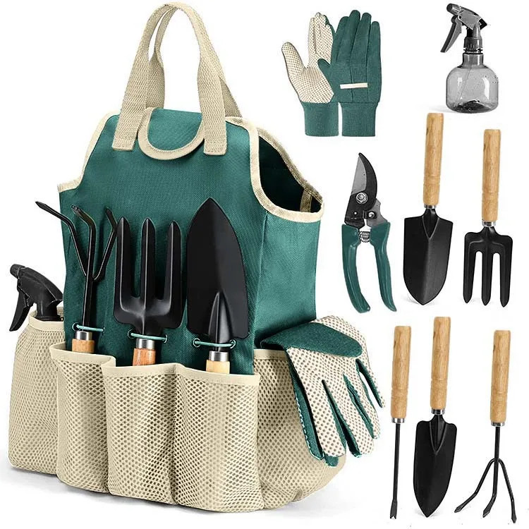 For Cross-Border Outdoor Gardening Tool Set Scissors Gift Kit Spray Bottle Gloves Trowel Hand Rake Pruning Shears-Wood Metal image 5