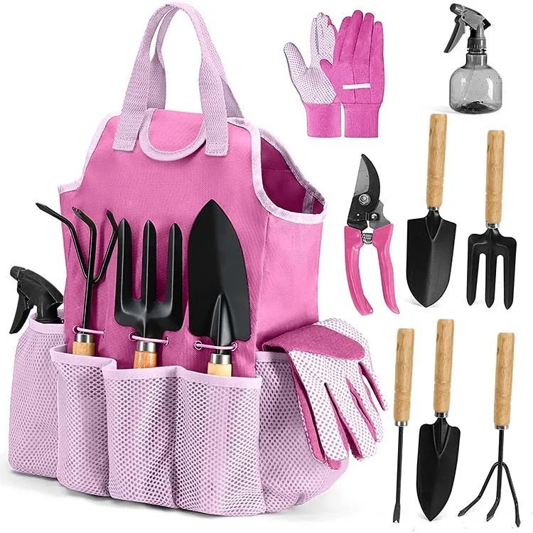 For Cross-Border Outdoor Gardening Tool Set Scissors Gift Kit Spray Bottle Gloves Trowel Hand Rake Pruning Shears-Wood Metal image 6