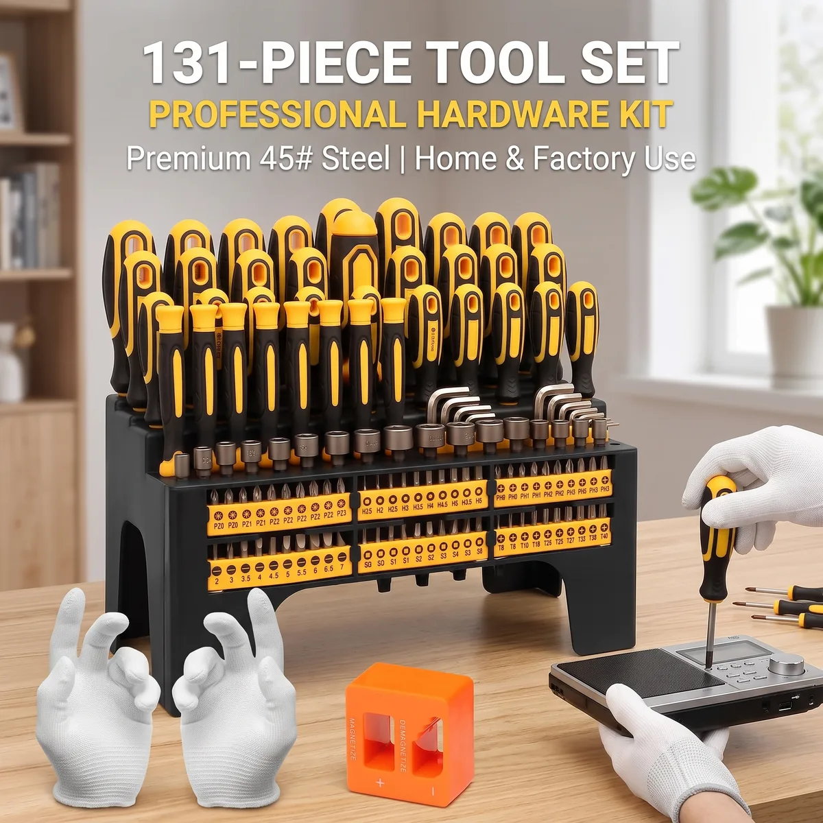 Screwdriver Bit Set Handle 131-Piece Chrome Plastic Demagnetizer image 3