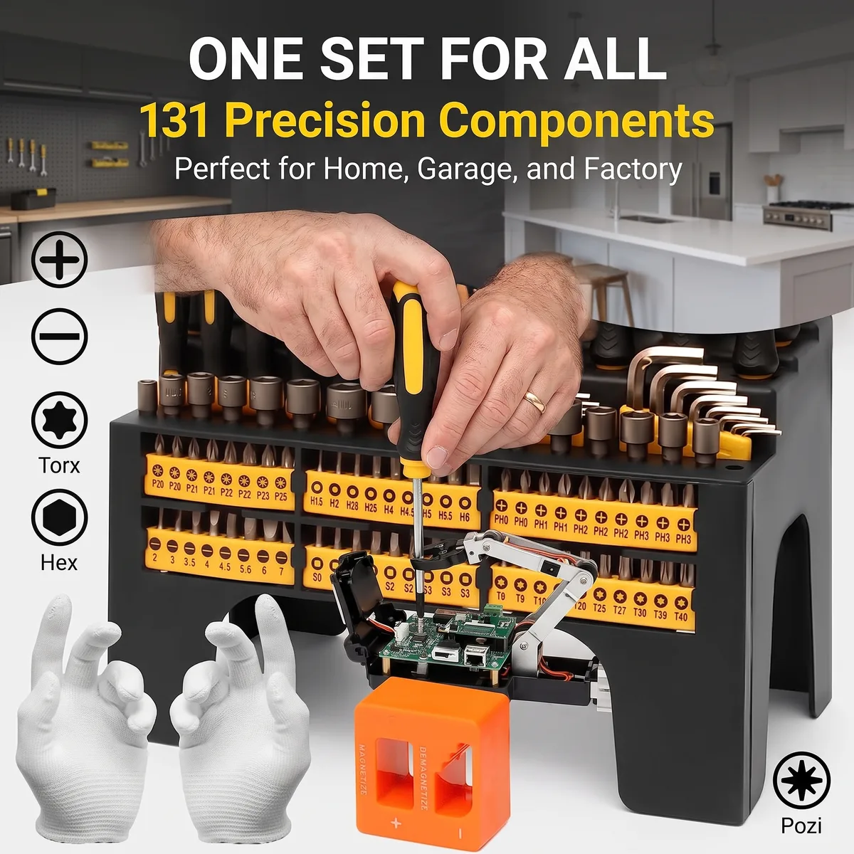 Screwdriver Bit Set Handle 131-Piece Chrome Plastic Demagnetizer image 7