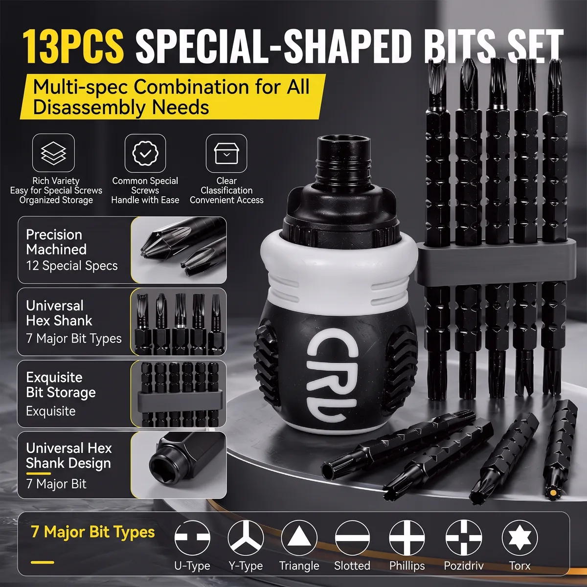 Screwdriver Set Bits Handle 7-in-1Flathead 7 Steel Telescoping image 7