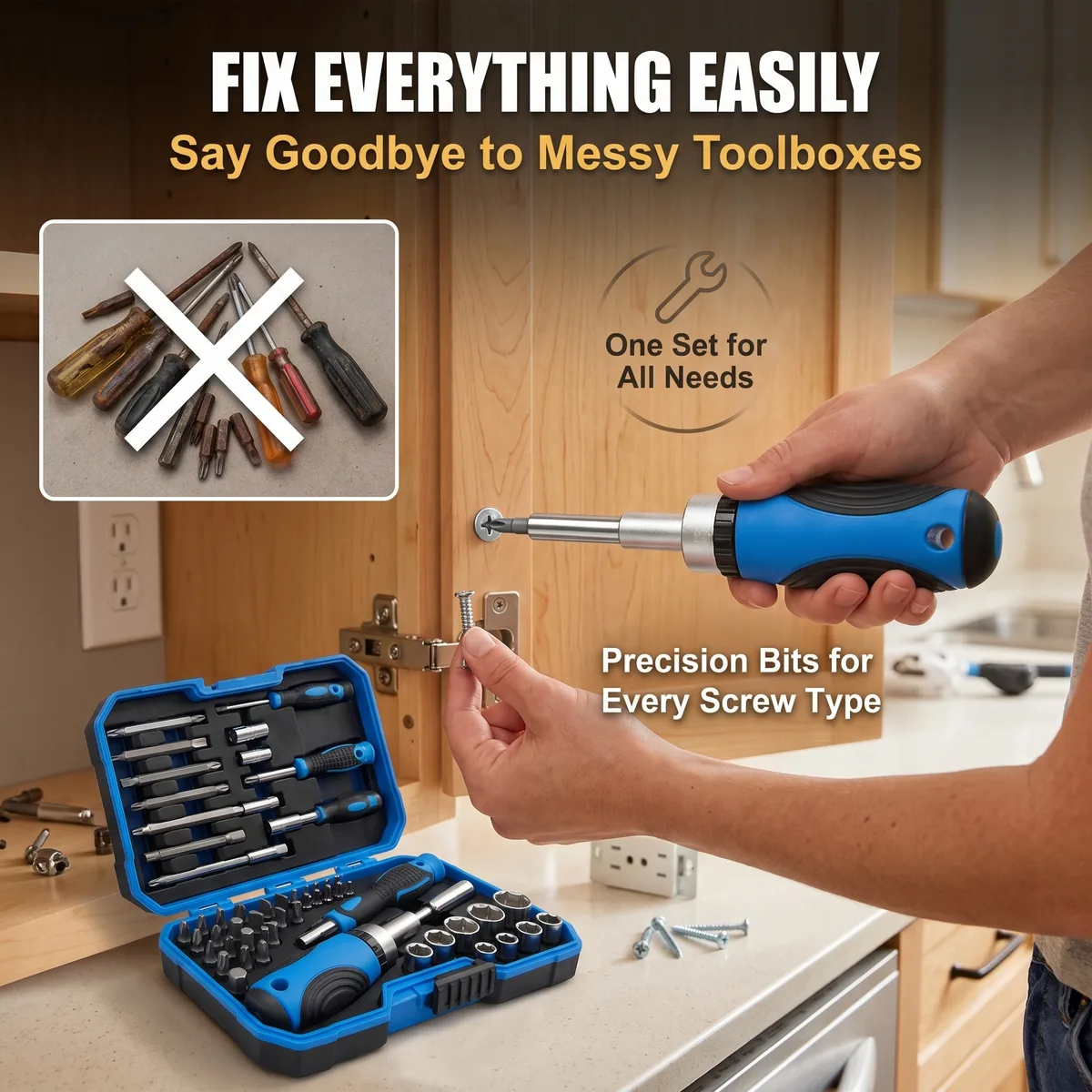 Screwdriver Set Ratchet Hex 44pieceMulti-Function Plastic Flathead image 7