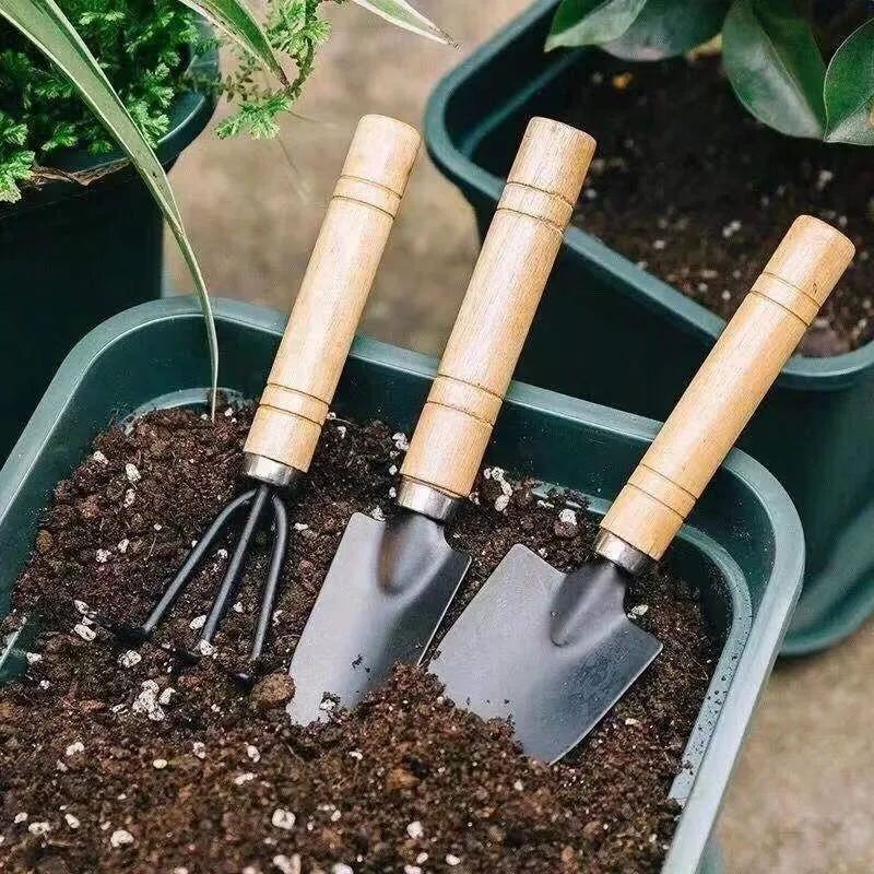 Gardening Three-Piece Set Wood Handle Thick Handles Iron Blade Planting Trowel Garden Spade Indoor Flower-Pot Tool image 4