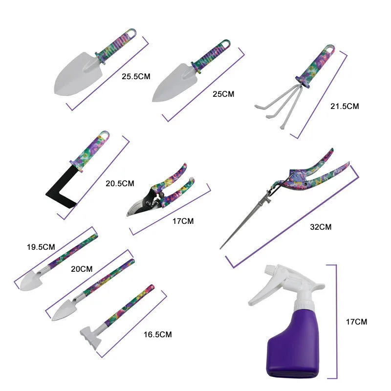 Ergonomic Handle Steel Blade Gardening Tool Kits Women 10pcs Purple Shovel Sprayer Rake Soft Case OEM Customizable 1 Year image 5