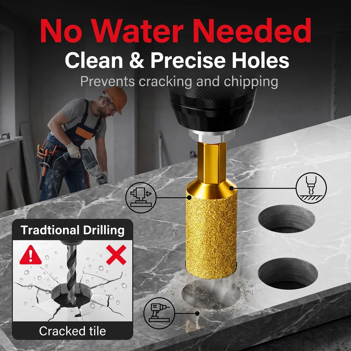 All-ceramic Tile Waterless Core Drill Bit Dry-Drilling Diamond Hex-Shank Hand-Held Electric Drill Brazed Grinding Set Drilling image 4