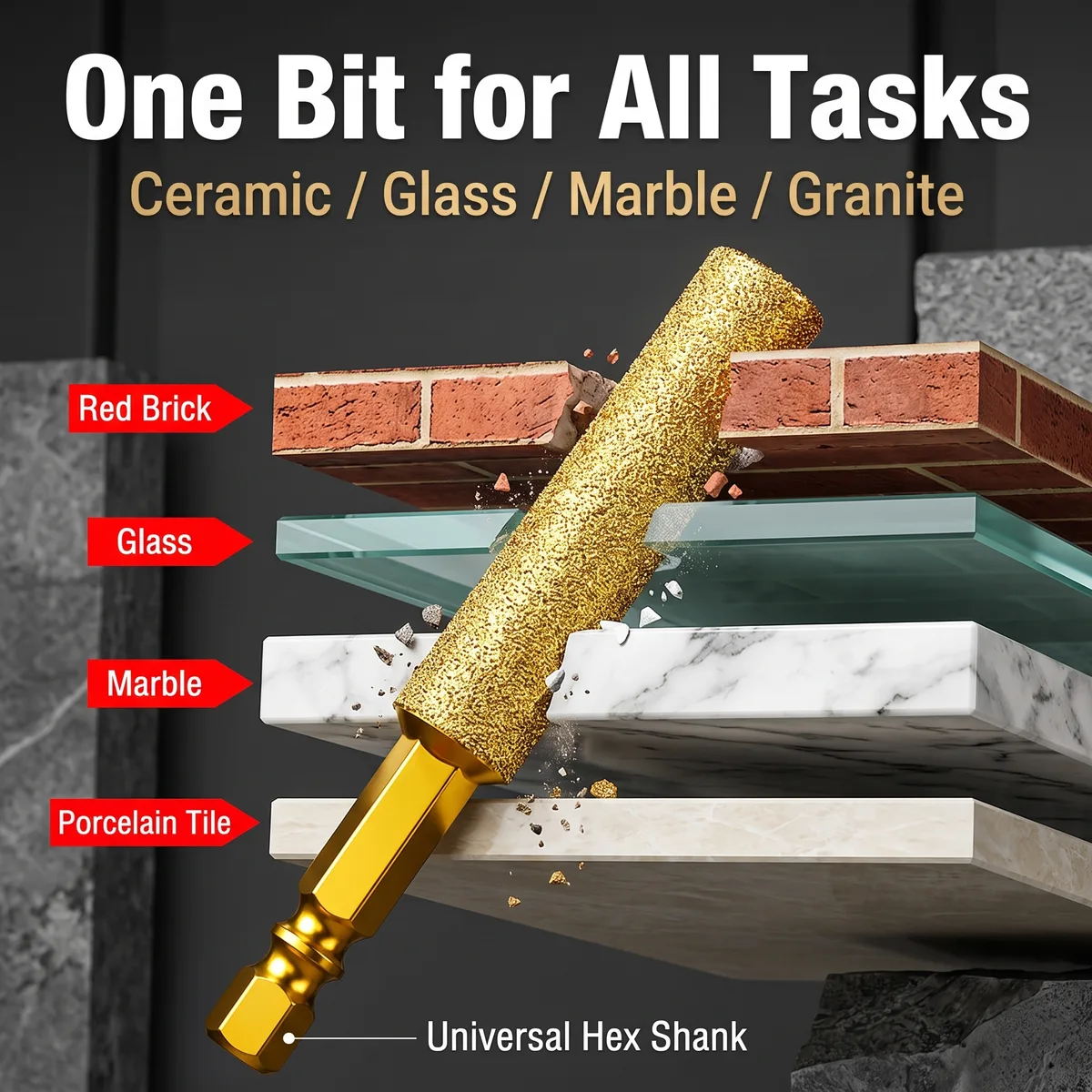 All-ceramic Tile Waterless Core Drill Bit Dry-Drilling Diamond Hex-Shank Hand-Held Electric Drill Brazed Grinding Set Drilling image 6