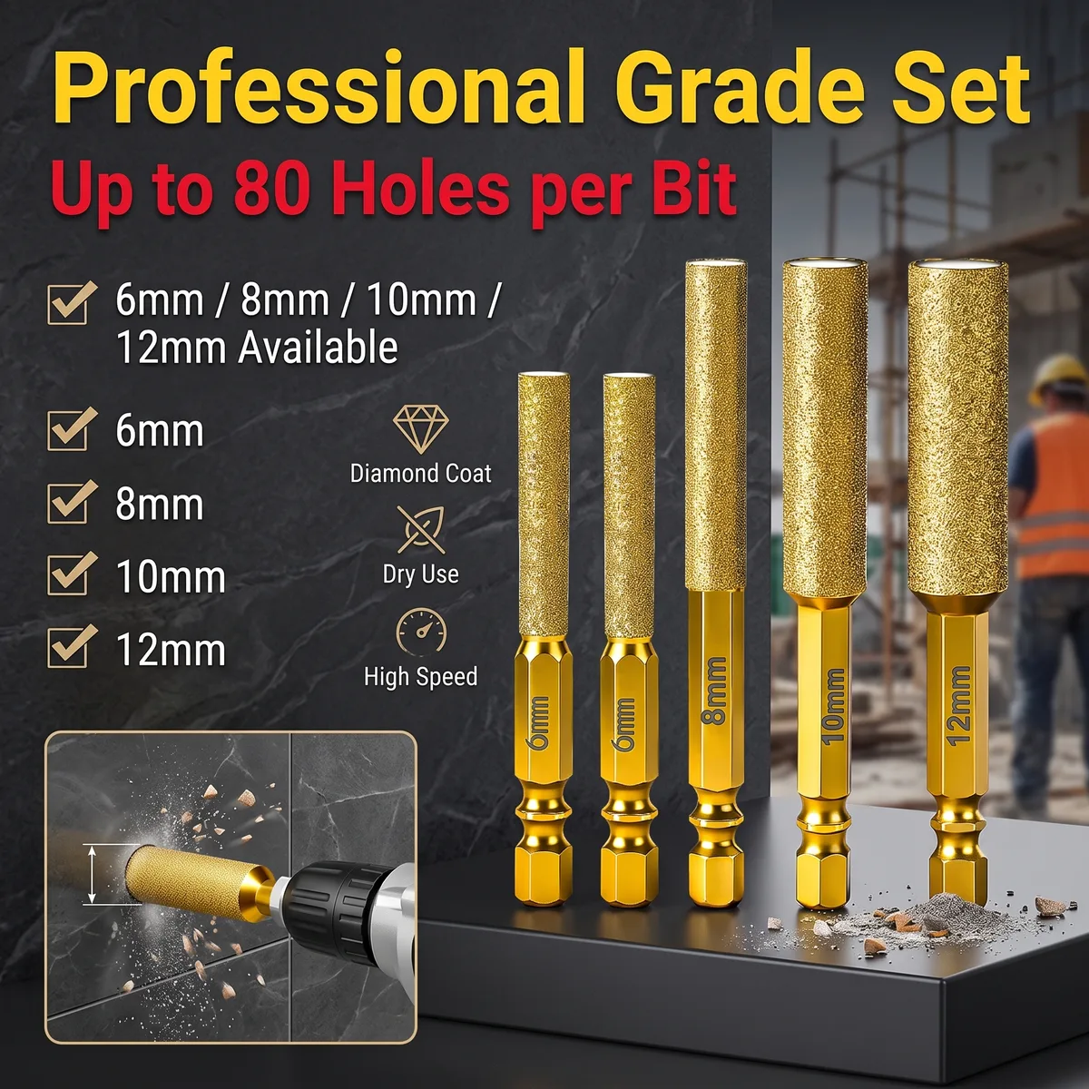 All-ceramic Tile Waterless Core Drill Bit Dry-Drilling Diamond Hex-Shank Hand-Held Electric Drill Brazed Grinding Set Drilling image 7