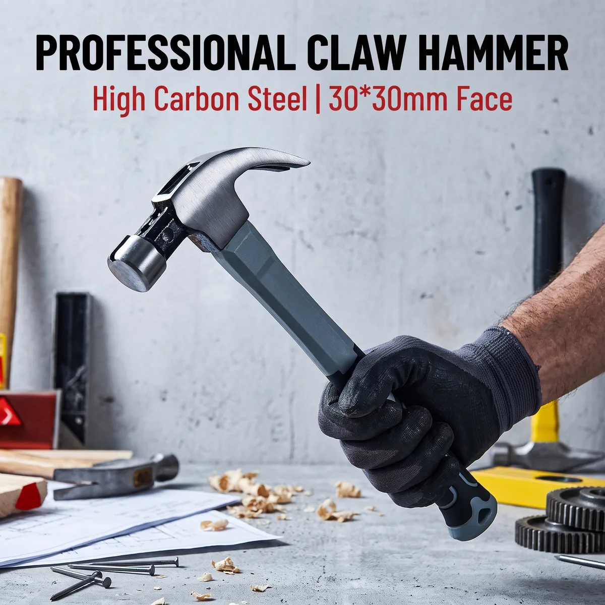 Claw Hammer Nail-Driving & Pulling Tack Remover Round/Square Head Plastic-Coated Handle Carpentry & Construction Use Mallet Tool image 3