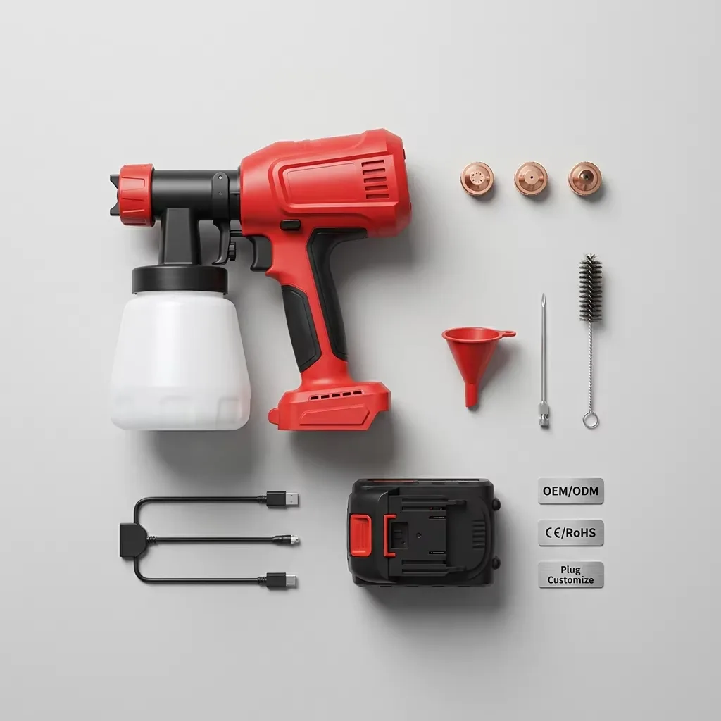 18V/20V Lithium Battery-Powered Cordless HVLP Paint Sprayer 1.0mm Nozzle 1200ml Cup Brushed Motor DIY Industrial Use 18kpa Max image 5