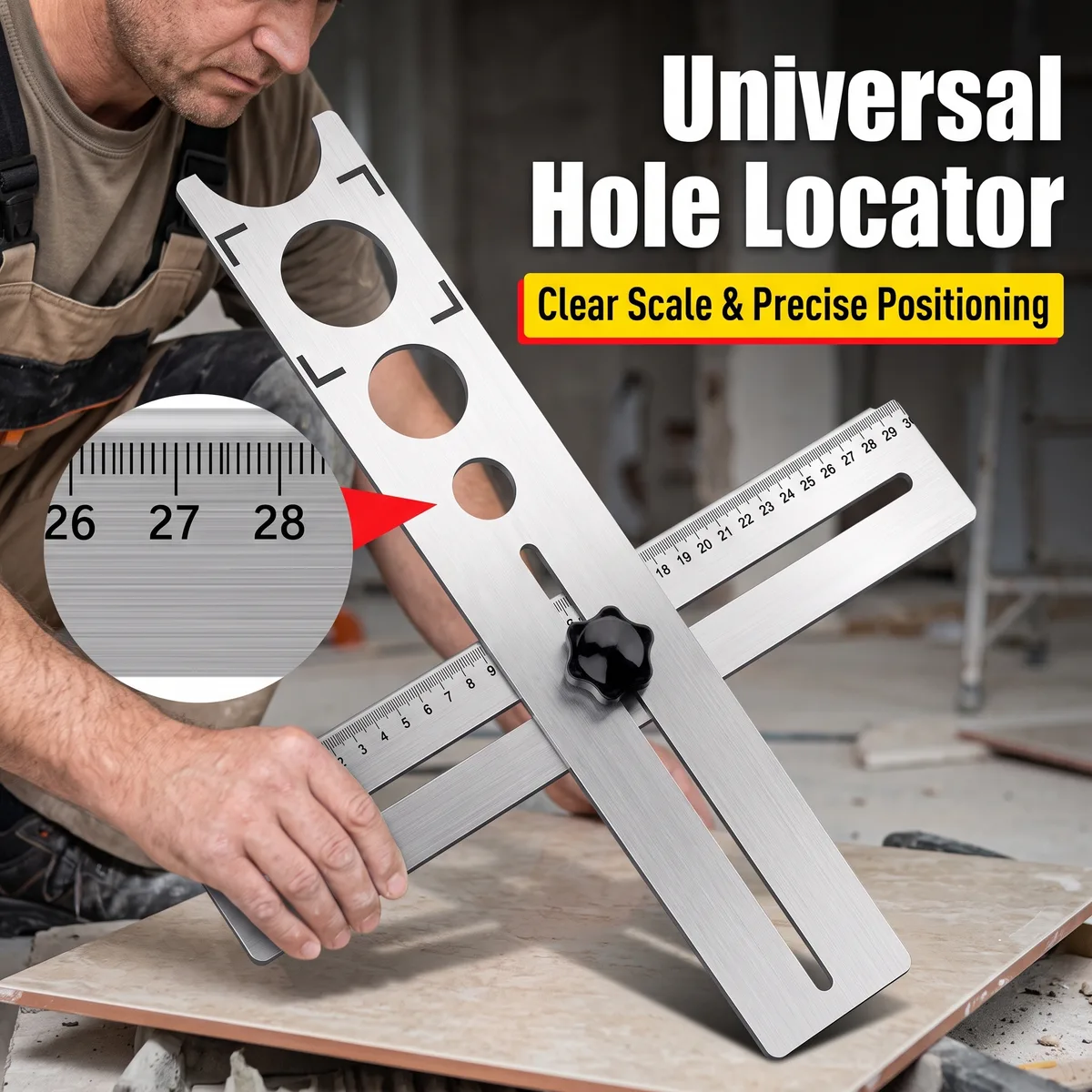 Tile Hole-Positioning Guide 6-Fold Ruler Multifunctional Stainless-Steel Aid for Masons Tile-Laying Drilling Gadget Made China image 3