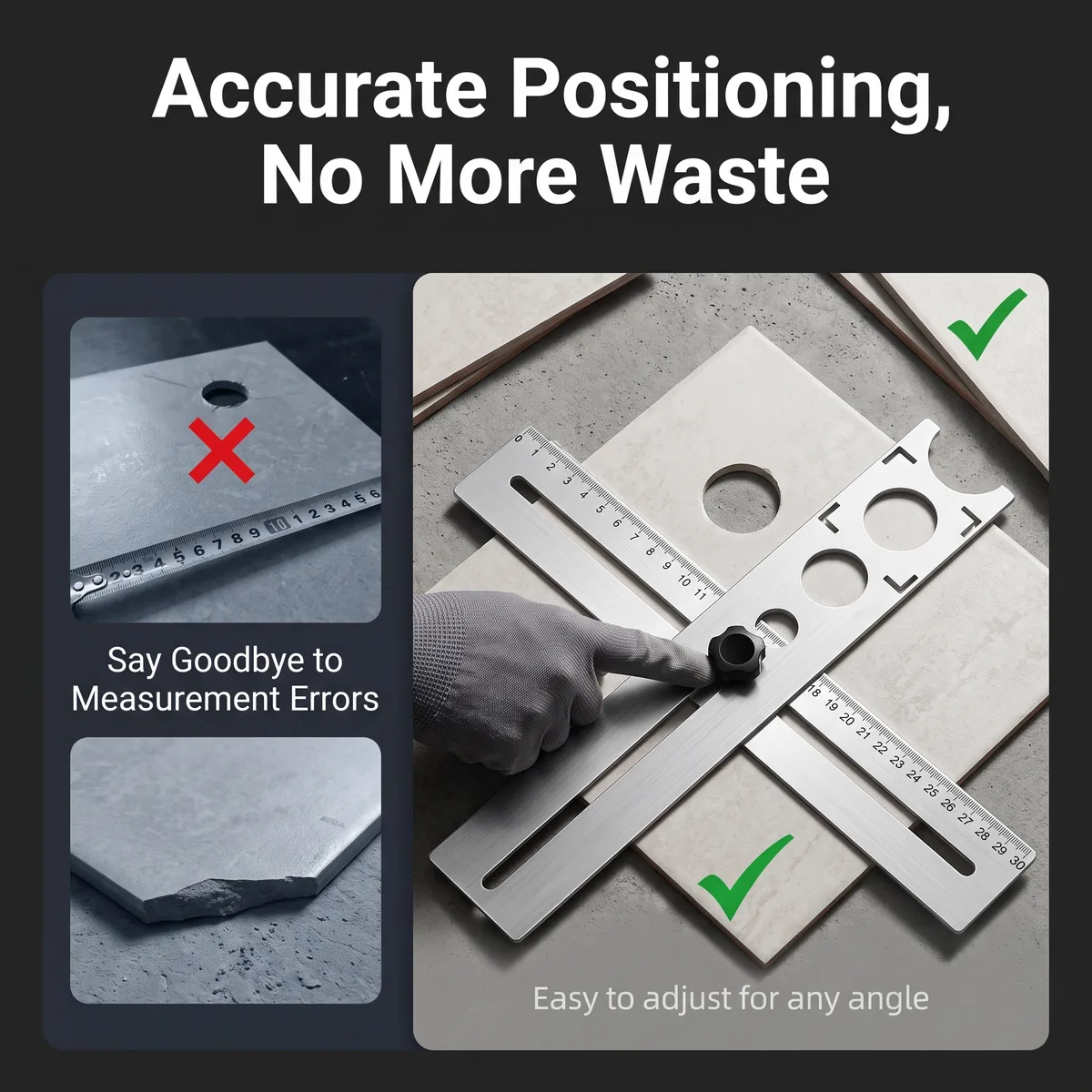 Tile Hole-Positioning Guide 6-Fold Ruler Multifunctional Stainless-Steel Aid for Masons Tile-Laying Drilling Gadget Made China image 4