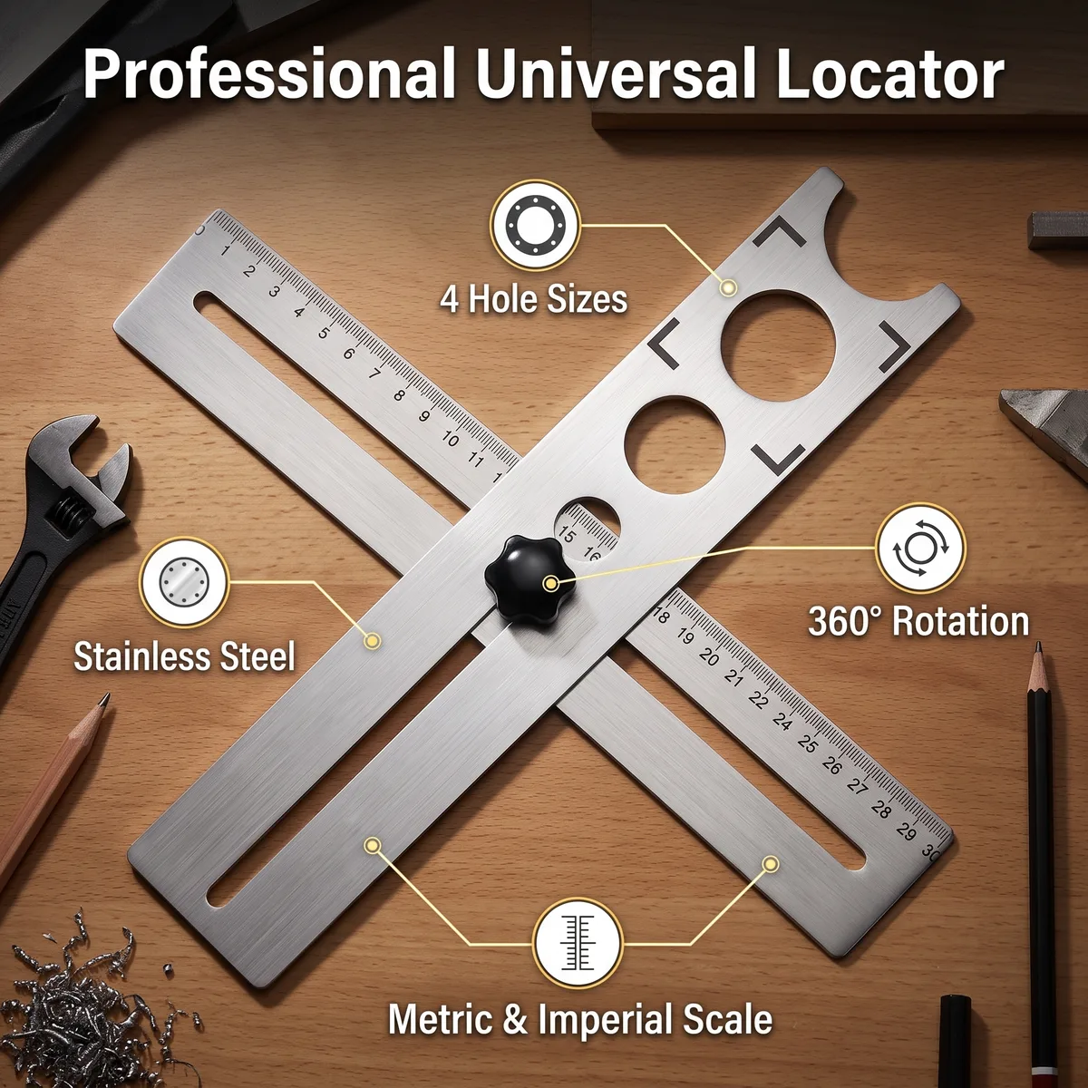Tile Hole-Positioning Guide 6-Fold Ruler Multifunctional Stainless-Steel Aid for Masons Tile-Laying Drilling Gadget Made China image 7