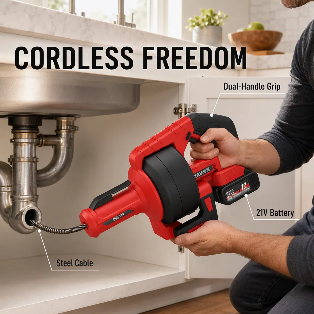 Steel Lithium Powered Portable Drain Snake image 2