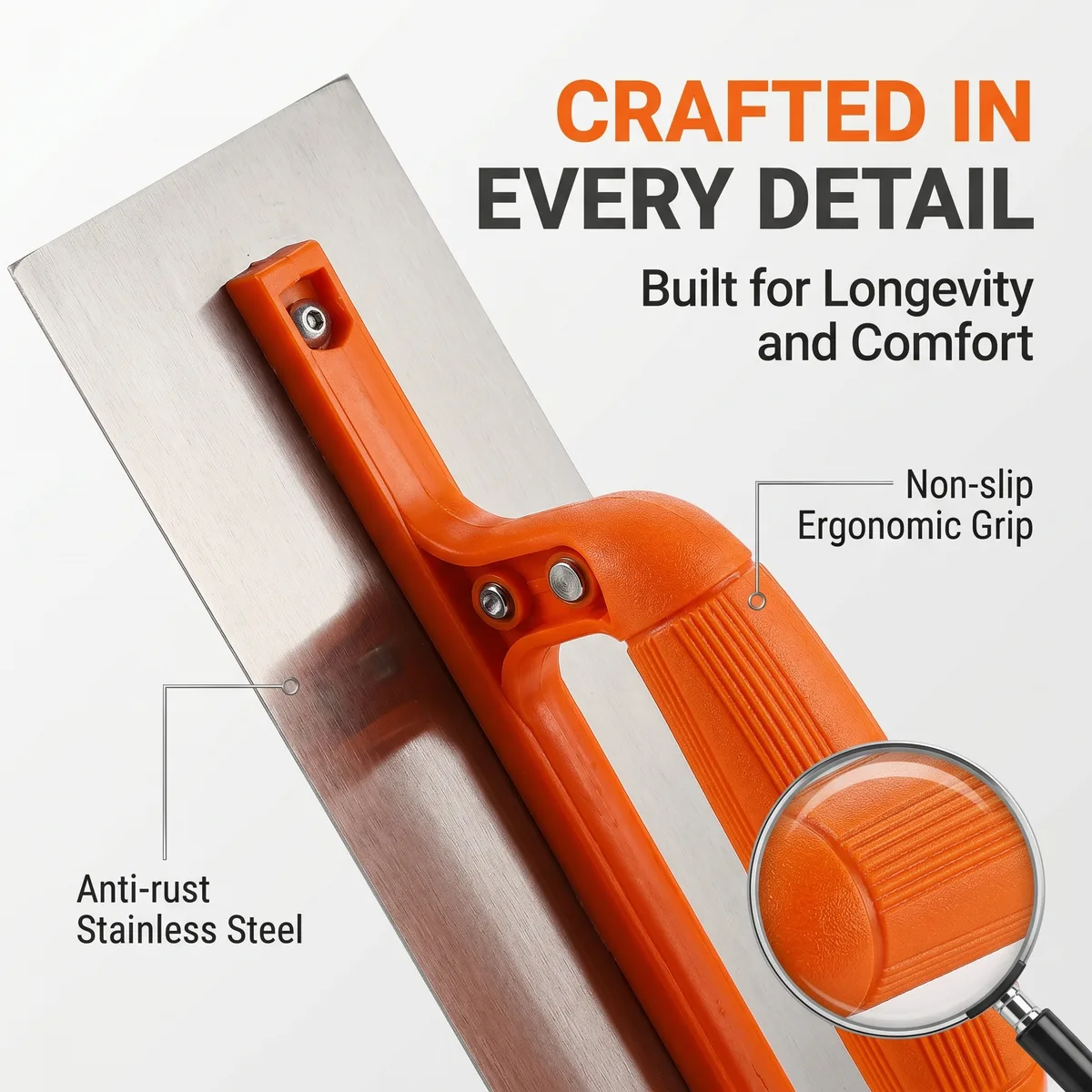 SHINING Industrial DIY Grade Flat Margin Trowel 11 Contoured Grip Cement Finishing Squared Rubber Blade Carbon Steel STL-RTW0509 image 3