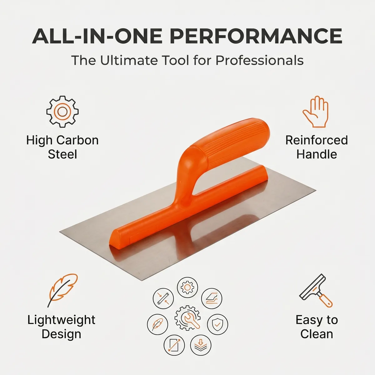 SHINING Industrial DIY Grade Flat Margin Trowel 11 Contoured Grip Cement Finishing Squared Rubber Blade Carbon Steel STL-RTW0509 image 4