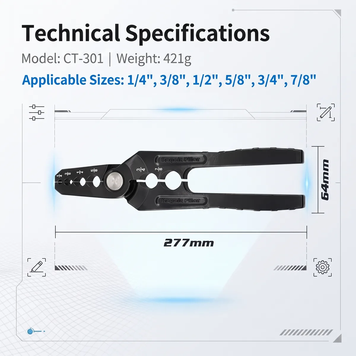 Pipe Repair Pliers CT-301 Aluminum Alloy Sizing image 7
