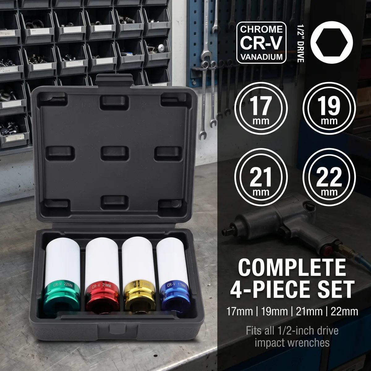 Socket Wrench Set Tool Kit Drive 1/2'' 4PCS Tire image 6
