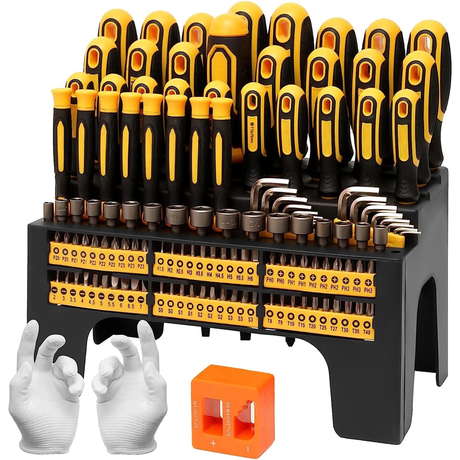 Screwdriver Bit Set Handle 131-Piece Chrome Plastic Demagnetizer