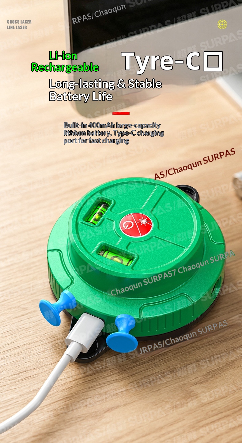 Three-line Red/Green Laser Level Compass Vertical Electronic Chalk Line Infrared High-Precision Line Projector Rechargeable image 6