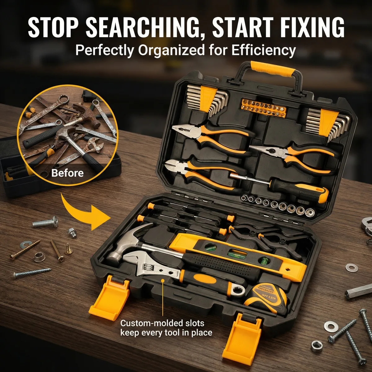 Vde Plastic Hard Tool Cases OEM Portable Hand Tool Kits Home Hand Tool Sets for Garden Car Repair image 5