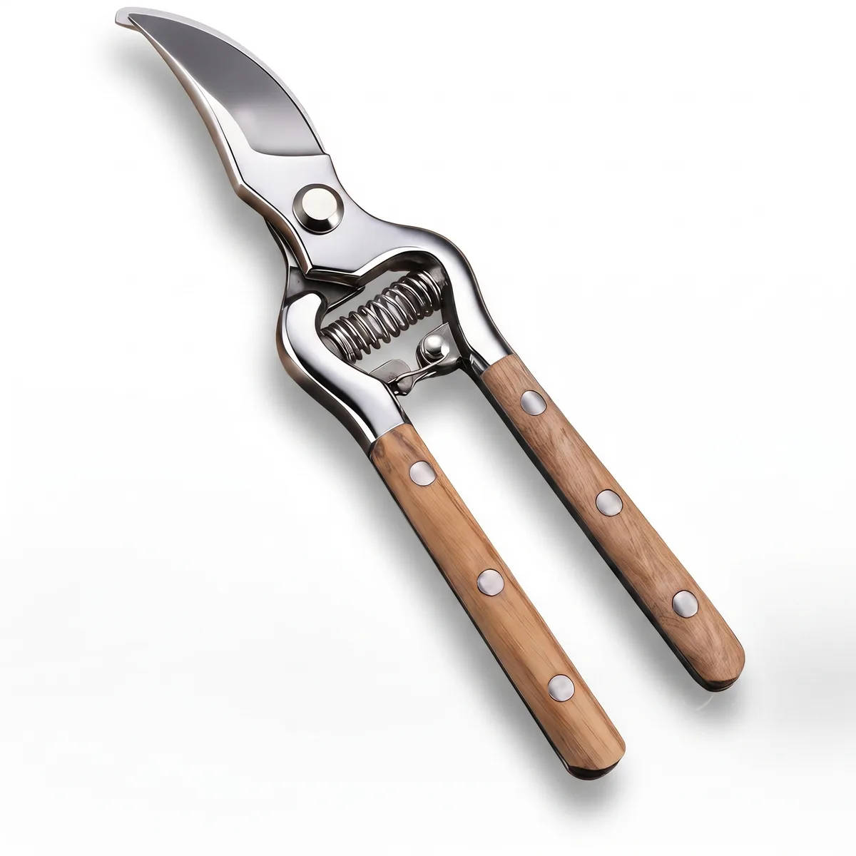 Wood DIY Bypass Ratchet Hand Pruner with Anti-Slip Wooden Handle and Right-Handed Design OEM image 2