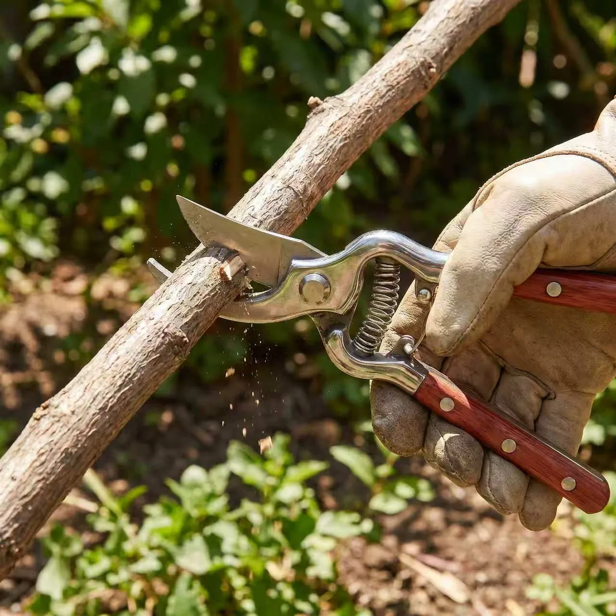 Wood DIY Bypass Ratchet Hand Pruner with Anti-Slip Wooden Handle and Right-Handed Design OEM image 7